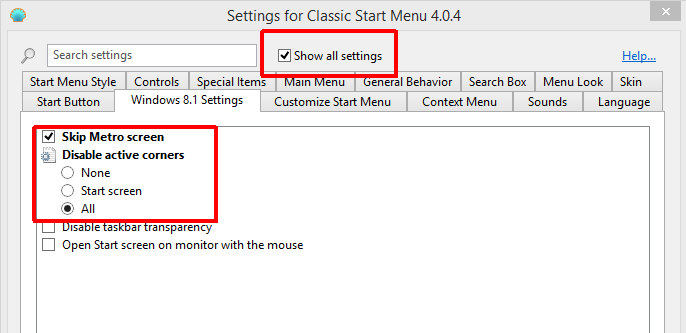  Windows 8 settings